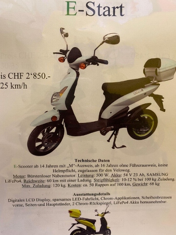 E-MOFA Scooter, Scooter, Demo vehicle, CHF 0.-, Motorcycle for rent